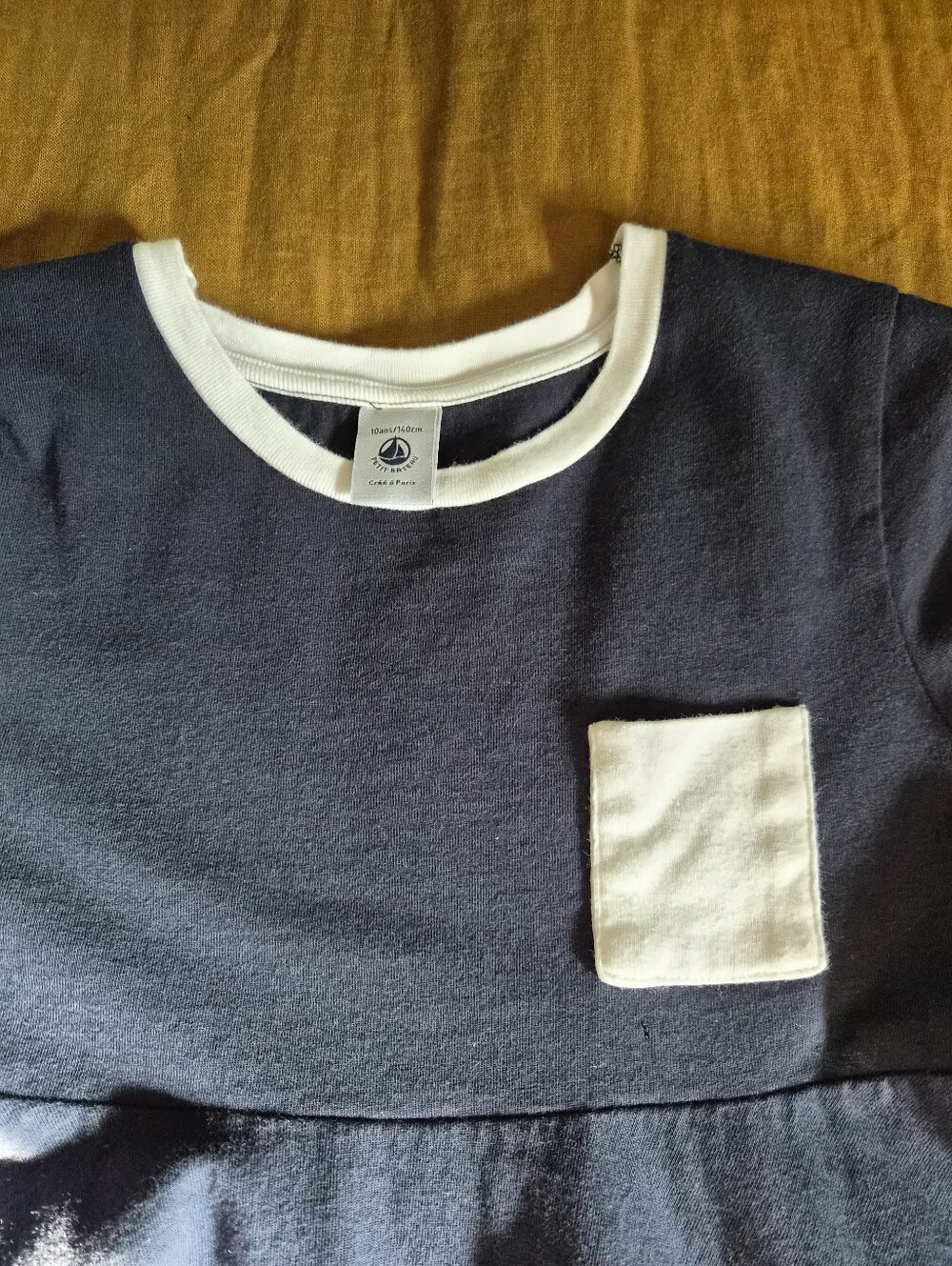 Petit Bateau Kids Navy Blue Dress with White Trim & Pocket